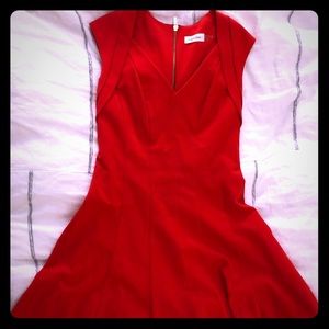 Calvin Klein cap-sleeve red dress